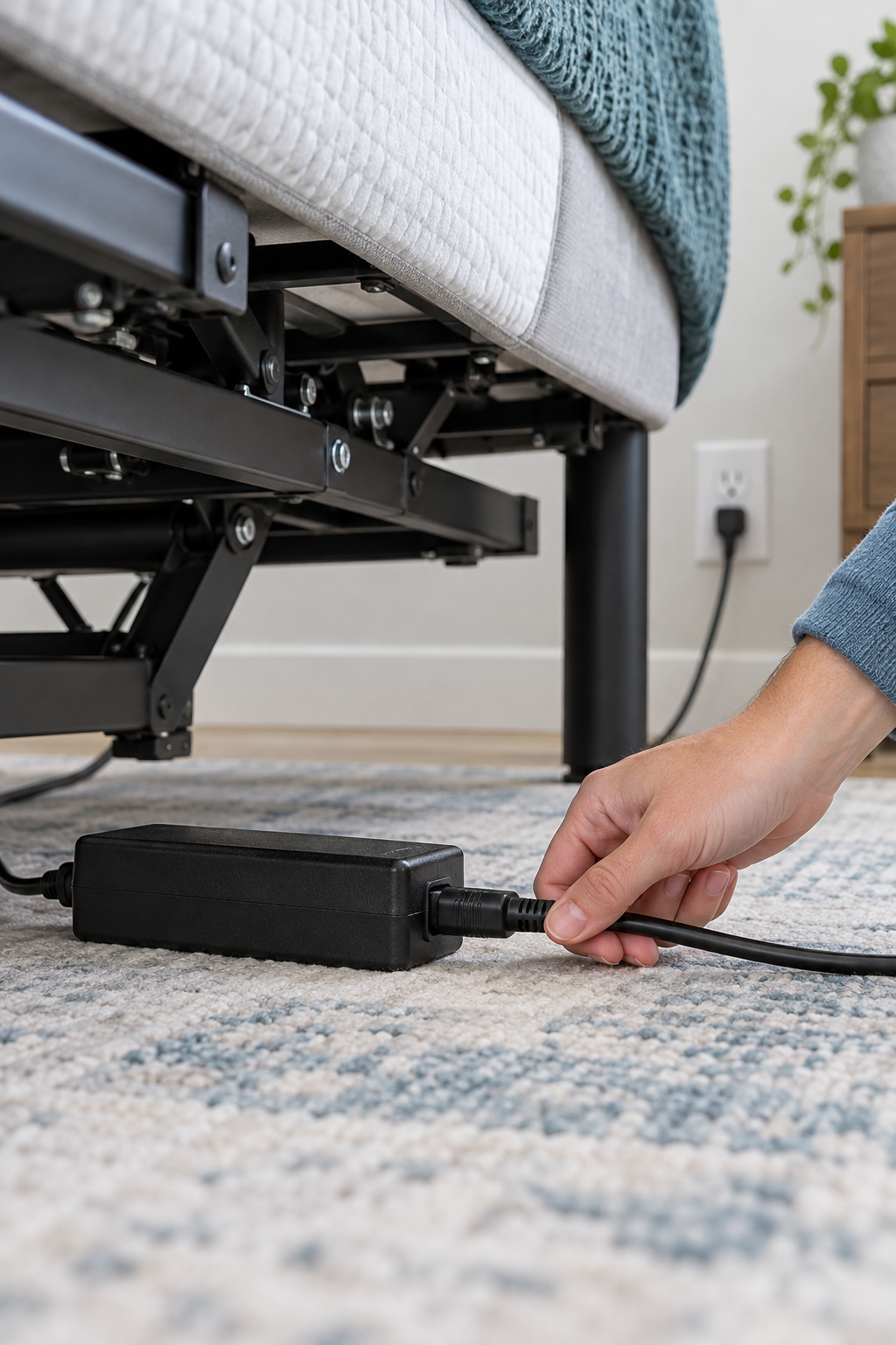 Checking the power supply connection under an adjustable bed