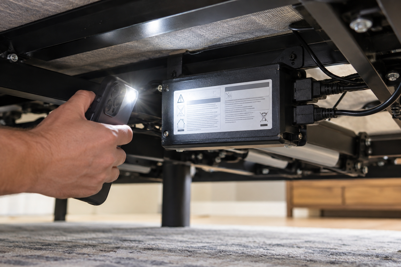 Checking the model number label on an adjustable bed control box