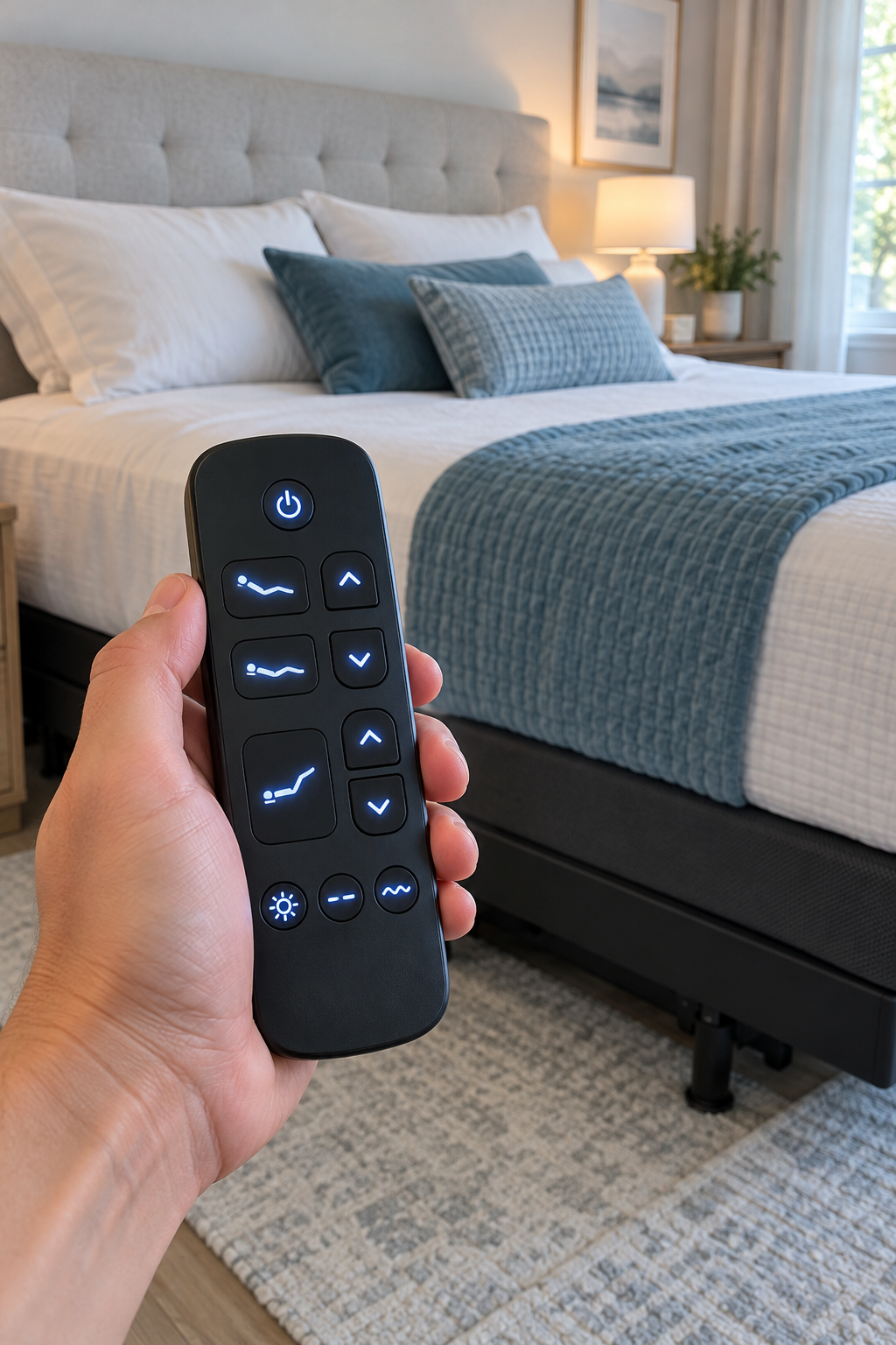 Illuminated adjustable bed remote while the bed remains flat
