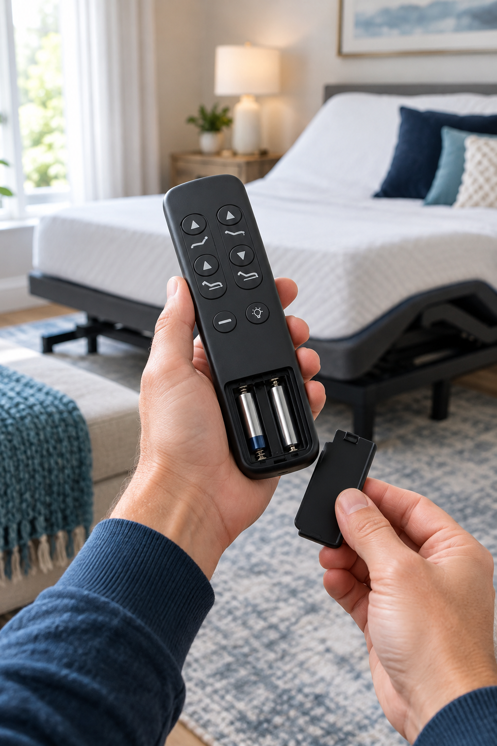 Checking batteries in an adjustable bed remote
